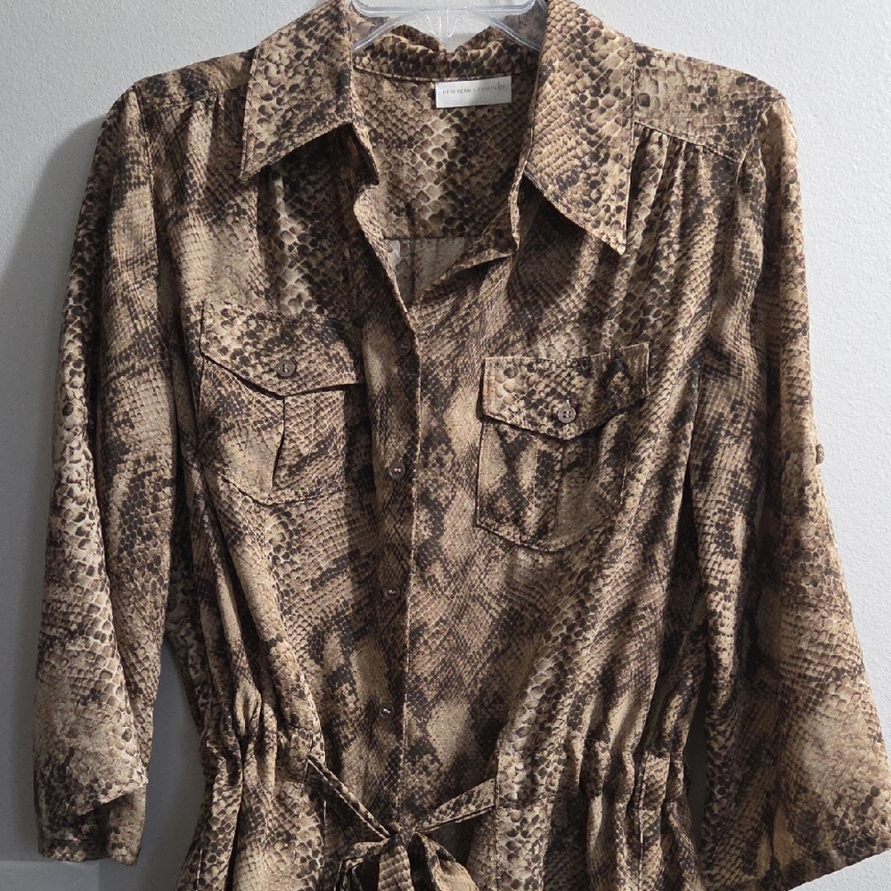 New York & Company Brown Snake Print Blouse